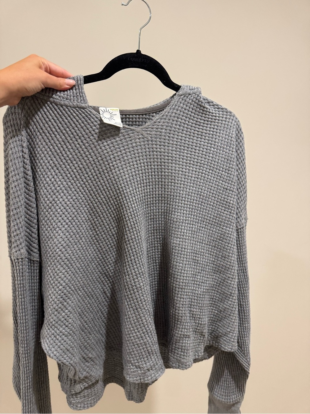 aerie Gray Waffle-Knit Pullover Hoodie